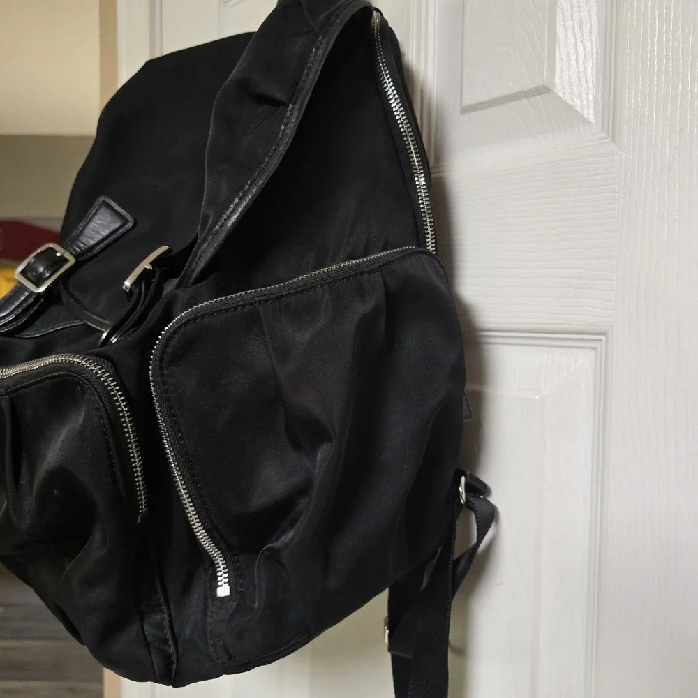 MZ WALLACE Marlena Backpack Striking Black Leather Nylon Gold‎ Hardware Buckle